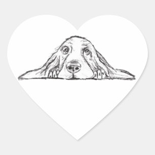 Pegatina En Forma De Corazón cachorro de ojos simples negro y blanco de basset 
