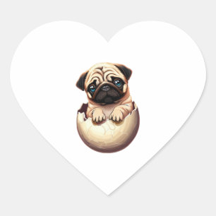 Pegatina En Forma De Corazón Cachorro de pug en huevo - Diseño de perro lindo