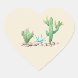 Pegatina En Forma De Corazón Cactus acuarela