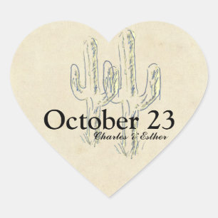 Pegatina En Forma De Corazón Cactus del Viejo Oeste Guardar la Fecha