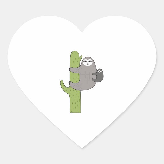 Pegatina En Forma De Corazón Cactus Sloth (Anverso)