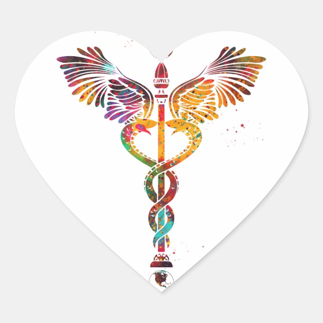 Pegatina En Forma De Corazón Caduceo (Anverso)