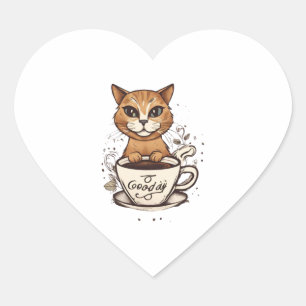 Pegatina En Forma De Corazón Café Cat 1