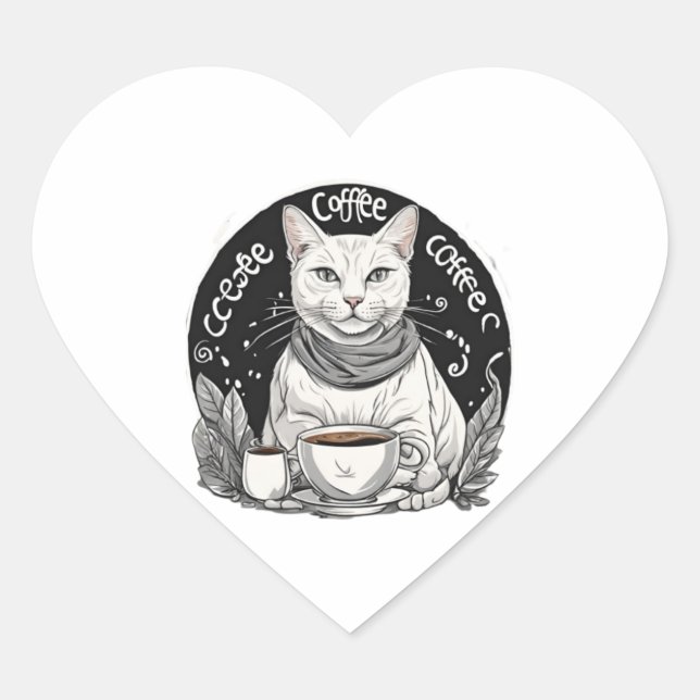 Pegatina En Forma De Corazón Café Cat 3 (Anverso)