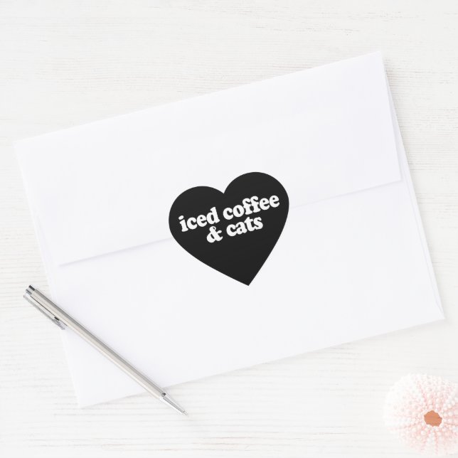 Pegatina En Forma De Corazón Café Helado Y Gatos  (Sobre)