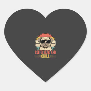 Pegatina En Forma De Corazón Café Perros y Pug Retro Chill