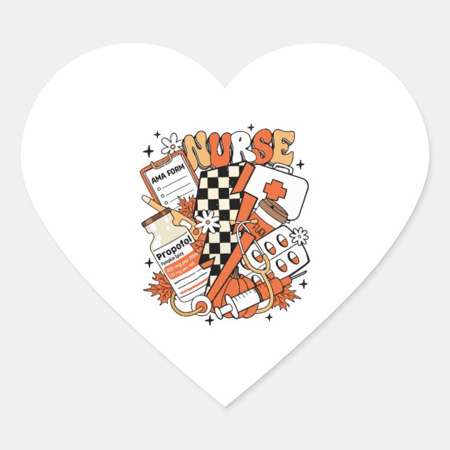 Pegatina En Forma De Corazón Caída de la enfermera Halloween (Anverso)