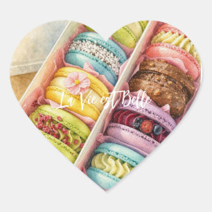 Pegatina En Forma De Corazón Caja de macarons franceses con acuarela