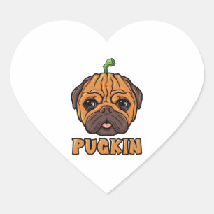 Pegatina En Forma De Corazón Calabaza - Calabaza de Pug de Halloween