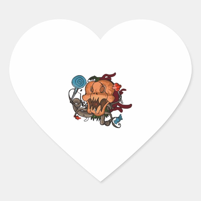 Pegatina En Forma De Corazón Calabaza de Halloween (Anverso)
