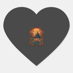 Pegatina En Forma De Corazón Calabaza de Halloween Casa Embrujada Luna Llena Mu