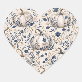 Pegatina En Forma De Corazón Calabaza de marfil Chic Vintage Floral Chinoiserie