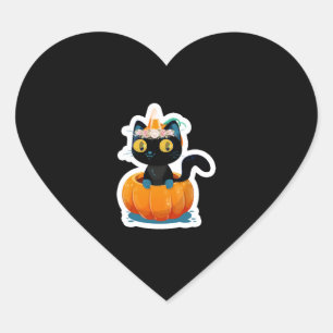 Pegatina En Forma De Corazón Calabaza negra para gatos de Halloween
