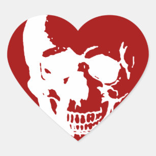 Pegatina En Forma De Corazón Calavera - Arte Metalizado de fantasía rojo y blan