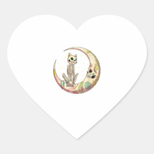 Pegatina En Forma De Corazón Calavera de azúcar Crescent Día muerto de gato de