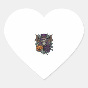 Pegatina En Forma De Corazón Calavera de Halloween Sombrero Alto Alas de Murcié