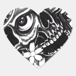 Pegatina En Forma De Corazón Calavera de tatuaje japonesa