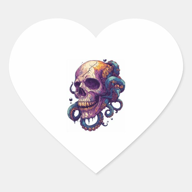 Pegatina En Forma De Corazón Calavera desde las profundidades (Anverso)