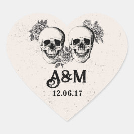 Pegatina En Forma De Corazón Calavera Rústico Rosas de pergamino vintage etique
