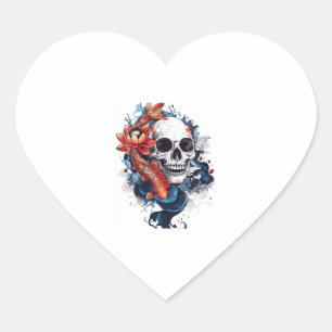 Pegatina En Forma De Corazón Calavera y serenidad de Koi