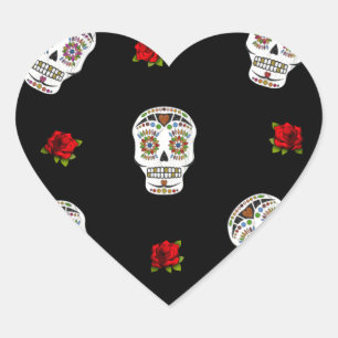 Pegatina En Forma De Corazón Calaveras Azucareras Rosas RAB Rockabilly Sobre Ne