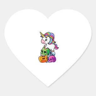 Pegatina En Forma De Corazón Calaveras de unicornio y muertos. Divertido Gótico