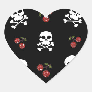 Pegatina En Forma De Corazón Calaveras y Cerezas RAB Rockabilly en Negro