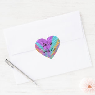 Pegatina En Forma De Corazón Calcomanías de corazón de arcoíris con Dios está c
