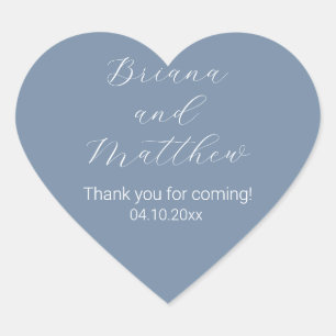 Pegatina En Forma De Corazón Caligrafía de guión minimalista Dusty Blue Favores