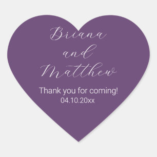 Pegatina En Forma De Corazón Caligrafía de guión minimalista Favoritos morados