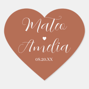 Pegatina En Forma De Corazón Caligrafía Nombres de Novia y Novio en
