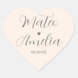 Pegatina En Forma De Corazón Caligrafía Nombres de Novia y Novio en