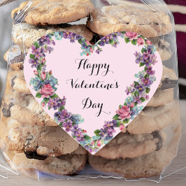 Pegatina En Forma De Corazón Caligrafía rosa floral Feliz Día de San Valentín