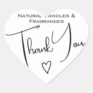 Pegatina En Forma De Corazón Caligrafía simple White Black Gracias Etiquetas