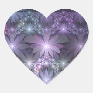 Pegatina En Forma De Corazón Cama de flores arte abstracto fractal brillante de