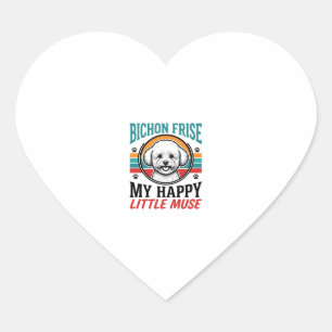 Pegatina En Forma De Corazón Camiseta Bichon Frise Espíritu Vintage Arte Perro_