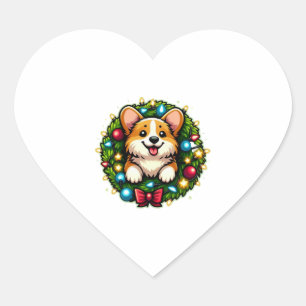 Pegatina En Forma De Corazón Camiseta clásica de Corgi Wreath de Navidad