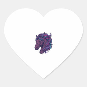 Pegatina En Forma De Corazón Camiseta de arte de cabeza de caballo colorida gra