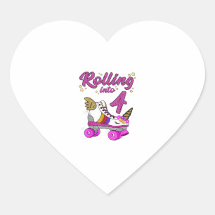 Pegatina En Forma De Corazón Camiseta de cumpleaños número 4 Unicornio Patinado