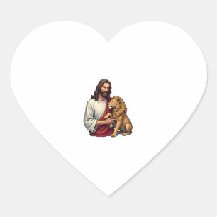 Pegatina En Forma De Corazón Camiseta De Fe Con Grabado De Jesús Cordero Y León