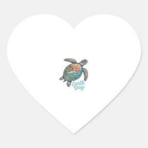 Pegatina En Forma De Corazón Camiseta de grabado vintage de tortuga marina del