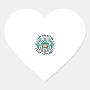Pegatina En Forma De Corazón Camiseta de grabado vintage de tortuga marina Salv
