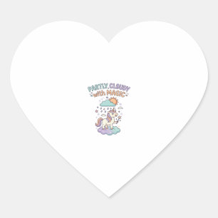 Pegatina En Forma De Corazón Camiseta De Moda Unicornio Parcialmente Nublado Co