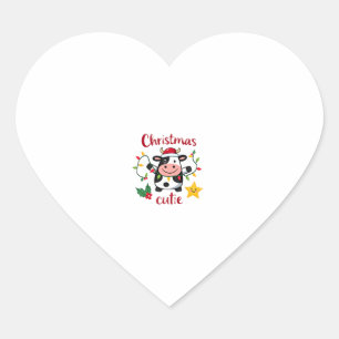 Pegatina En Forma De Corazón Camiseta de Navidad de Vaca Cute Vaquitas de Navid