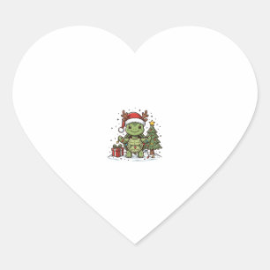 Pegatina En Forma De Corazón Camiseta de Tortuga de Navidad Adorable Grabado Vi