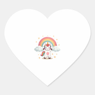 Pegatina En Forma De Corazón Camiseta de Unicornio Dabbing - Arcoíris de Baile