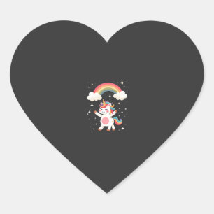 Pegatina En Forma De Corazón Camiseta de Unicornio Dabbing - Arcoíris de Baile