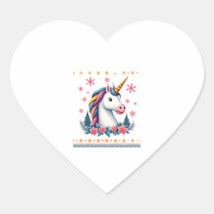 Pegatina En Forma De Corazón Camiseta de unicornio tejido con tema de Navidad (