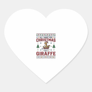 Pegatina En Forma De Corazón Camiseta Divertida de Navidad Jirafa Trineo Diseño