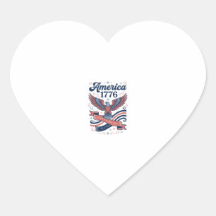 Pegatina En Forma De Corazón Camiseta Patriótica Vintage América 1776 Águila_